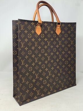Louis Vuitton Sac Plat Monogram Canvas Leather Book Tote Bag Authentic MI1013